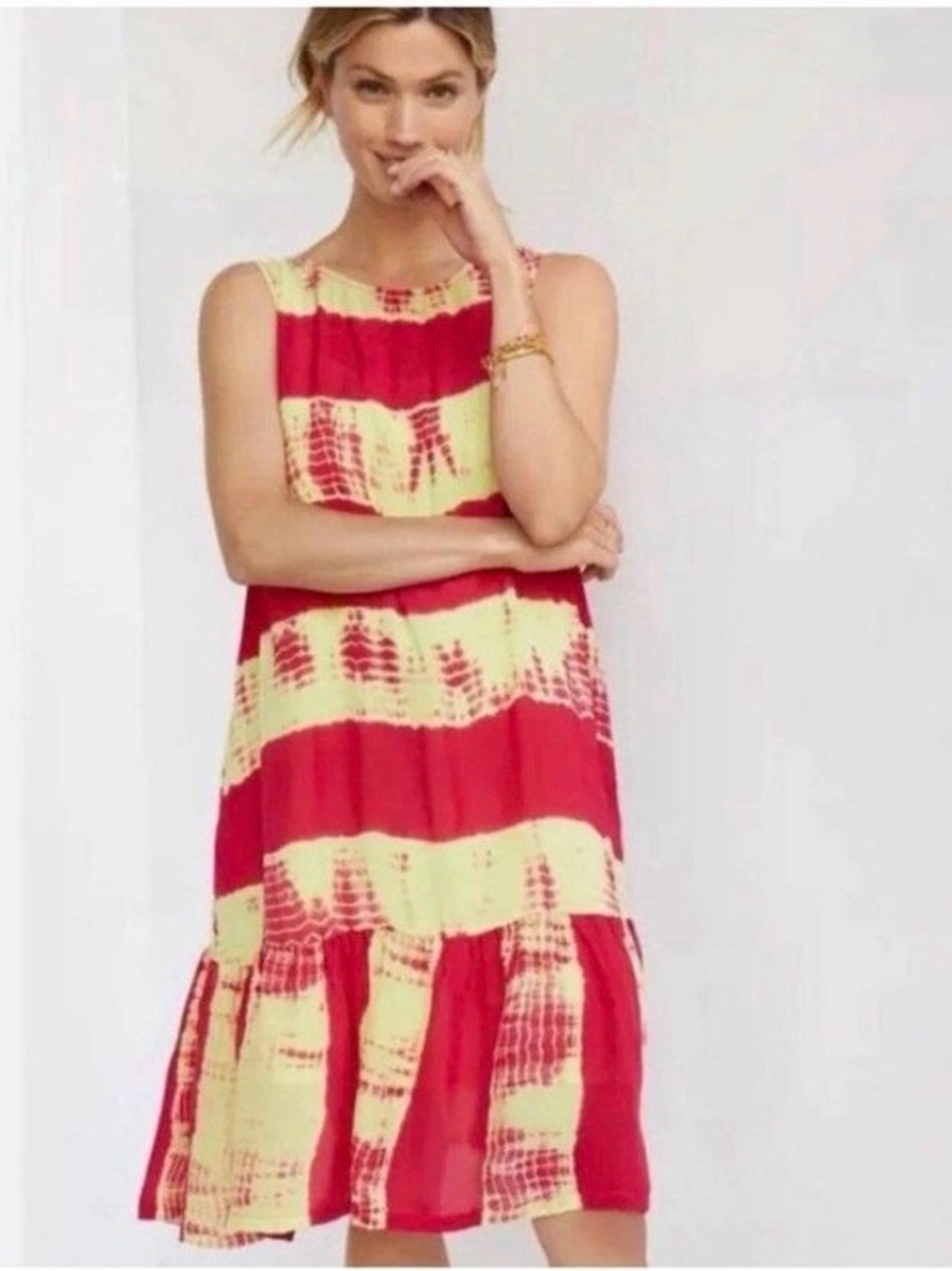 Anthropologie NORBLACK NORWHITE Flounced Tie-Dye Tunic Dress size Small